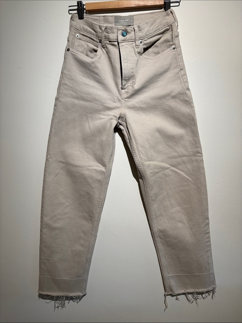 Everlane The Way High Jean Cream Ecru Raw Hem Cropped Jeans Size 26